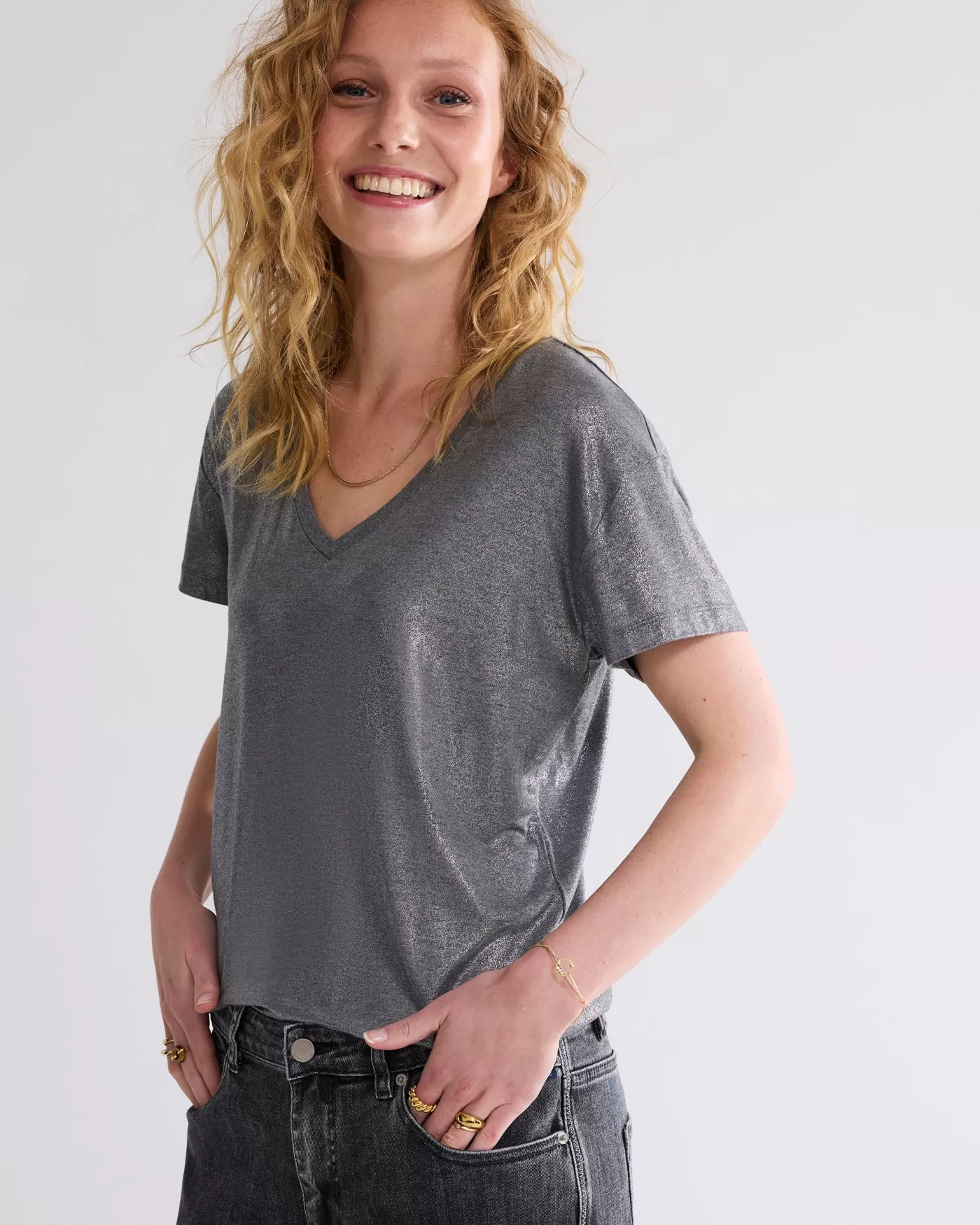 Summum T-Shirts | Tops & T-Shirts<Glanzende basic V-hals top