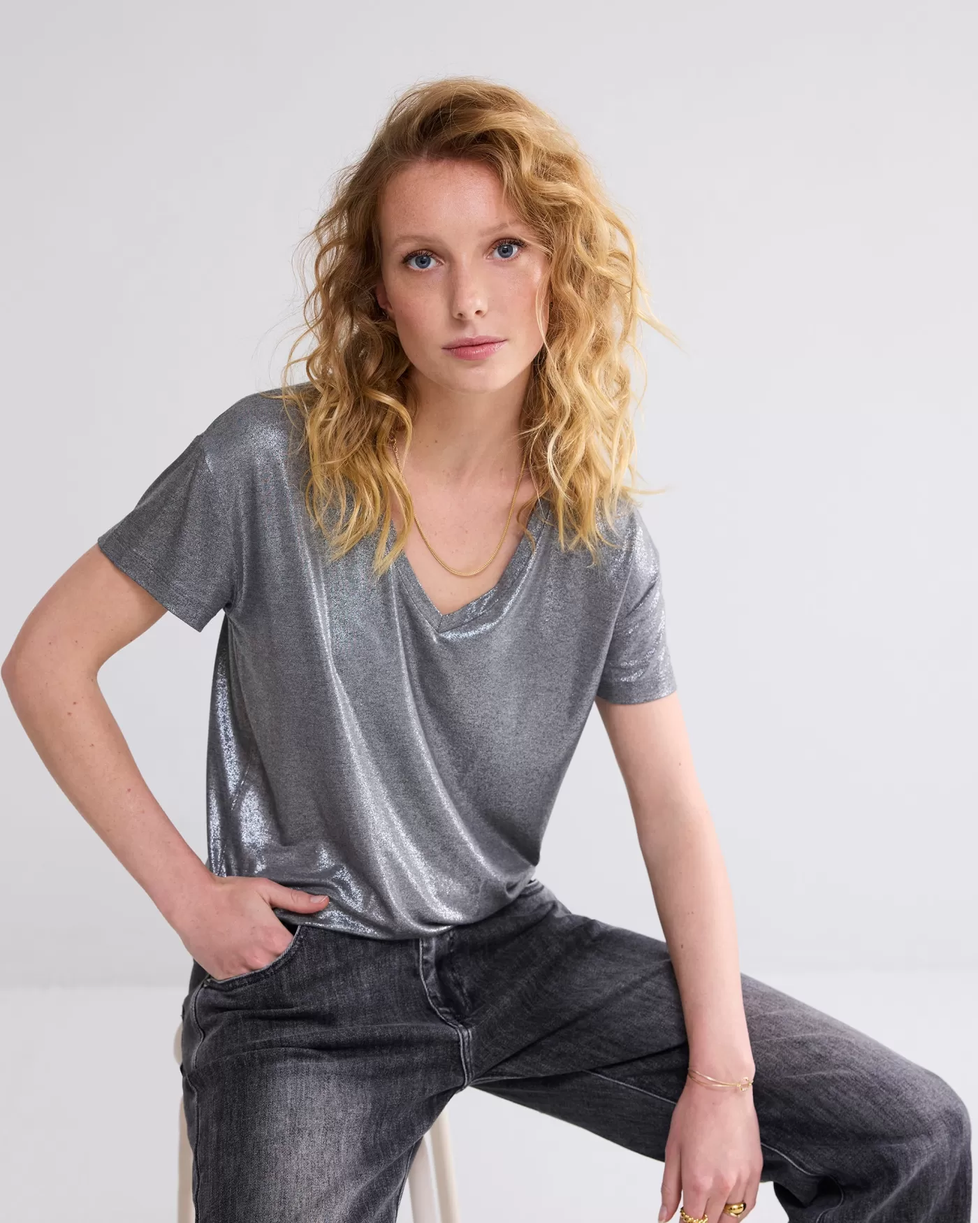 Summum T-Shirts | Tops & T-Shirts<Glanzende basic V-hals top