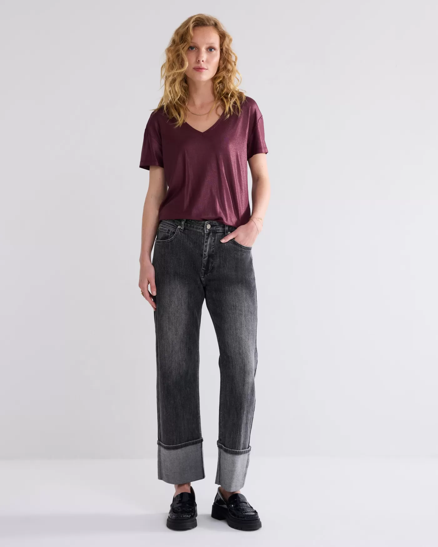 Summum T-Shirts | Tops & T-Shirts<Glanzende basic V-hals top