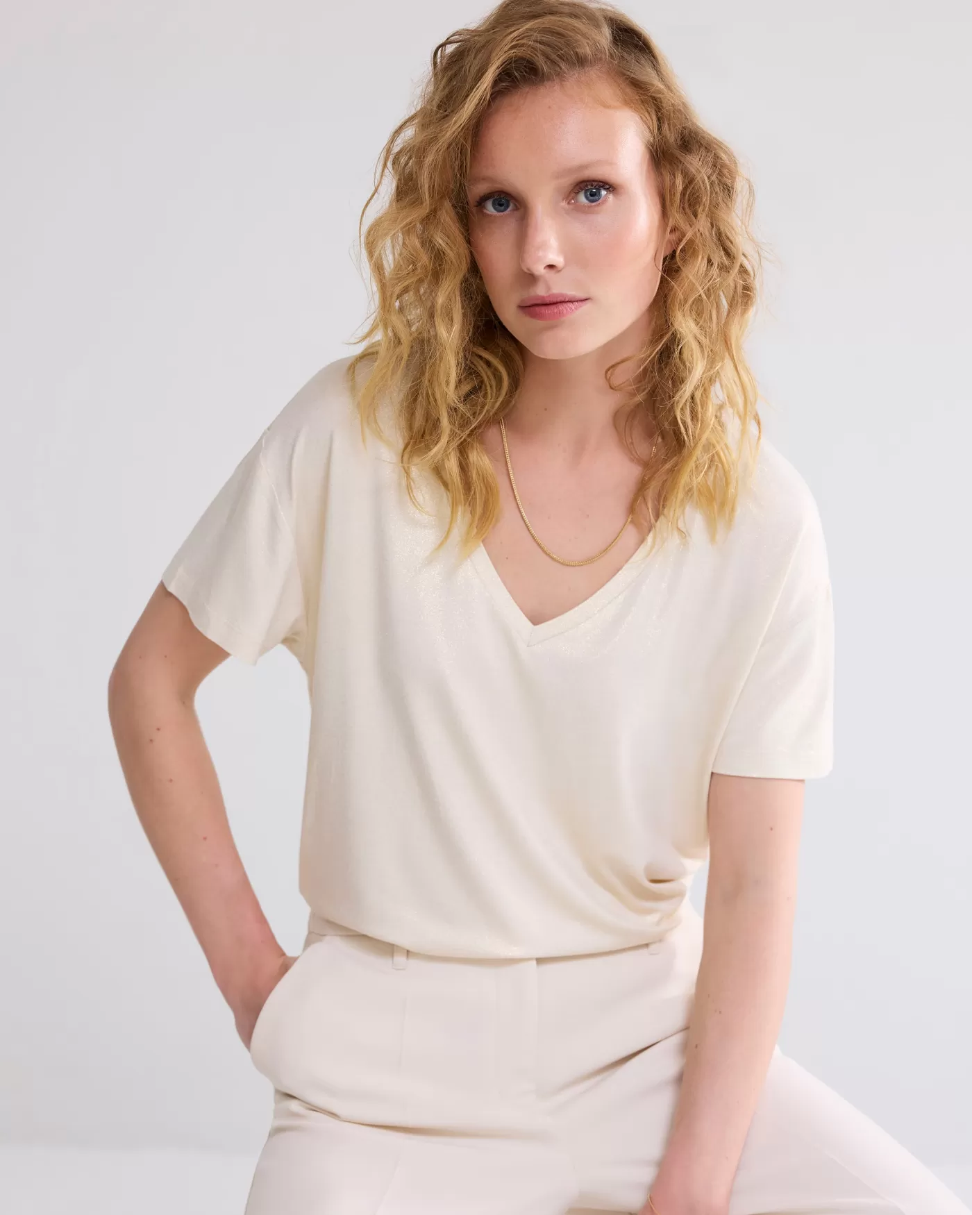 Summum T-Shirts | Tops & T-Shirts<Glanzende basic V-hals top