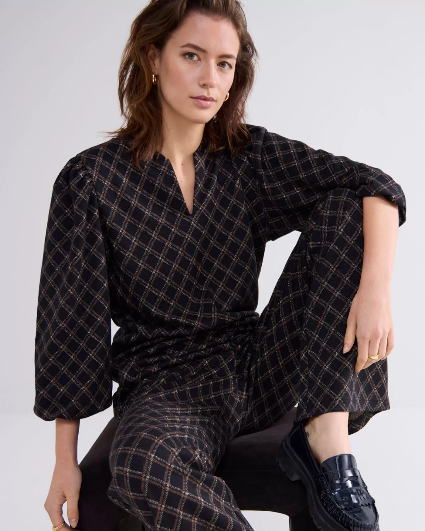 jacquard_top_met_ruitjes_119106.webp Summum Tops & T-Shirts<Jacquard top met ruitjes