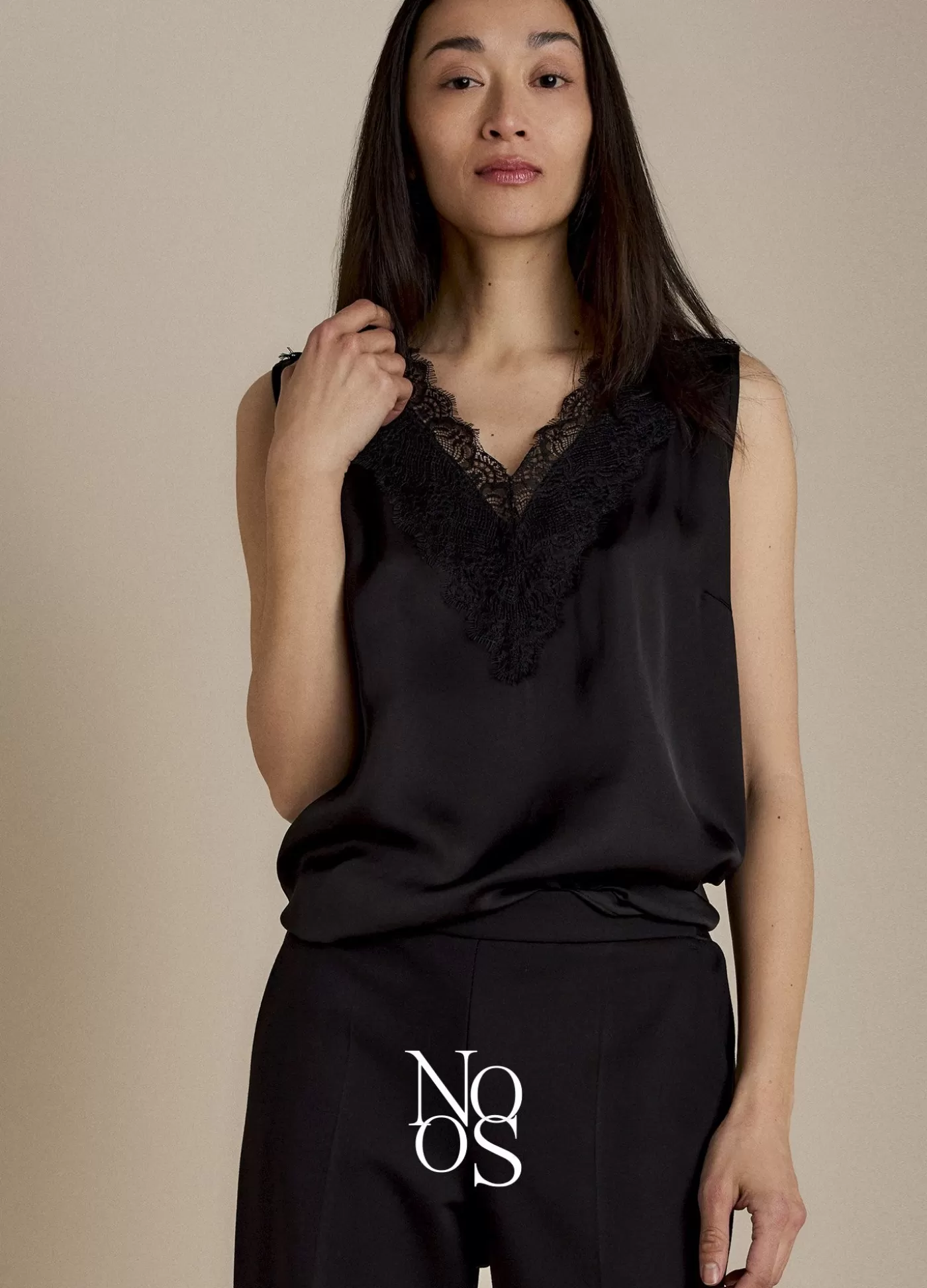 Summum Basics | Tops & T-Shirts<Satijnen top met kant